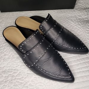 Studded Black Leather "Darla" Mules